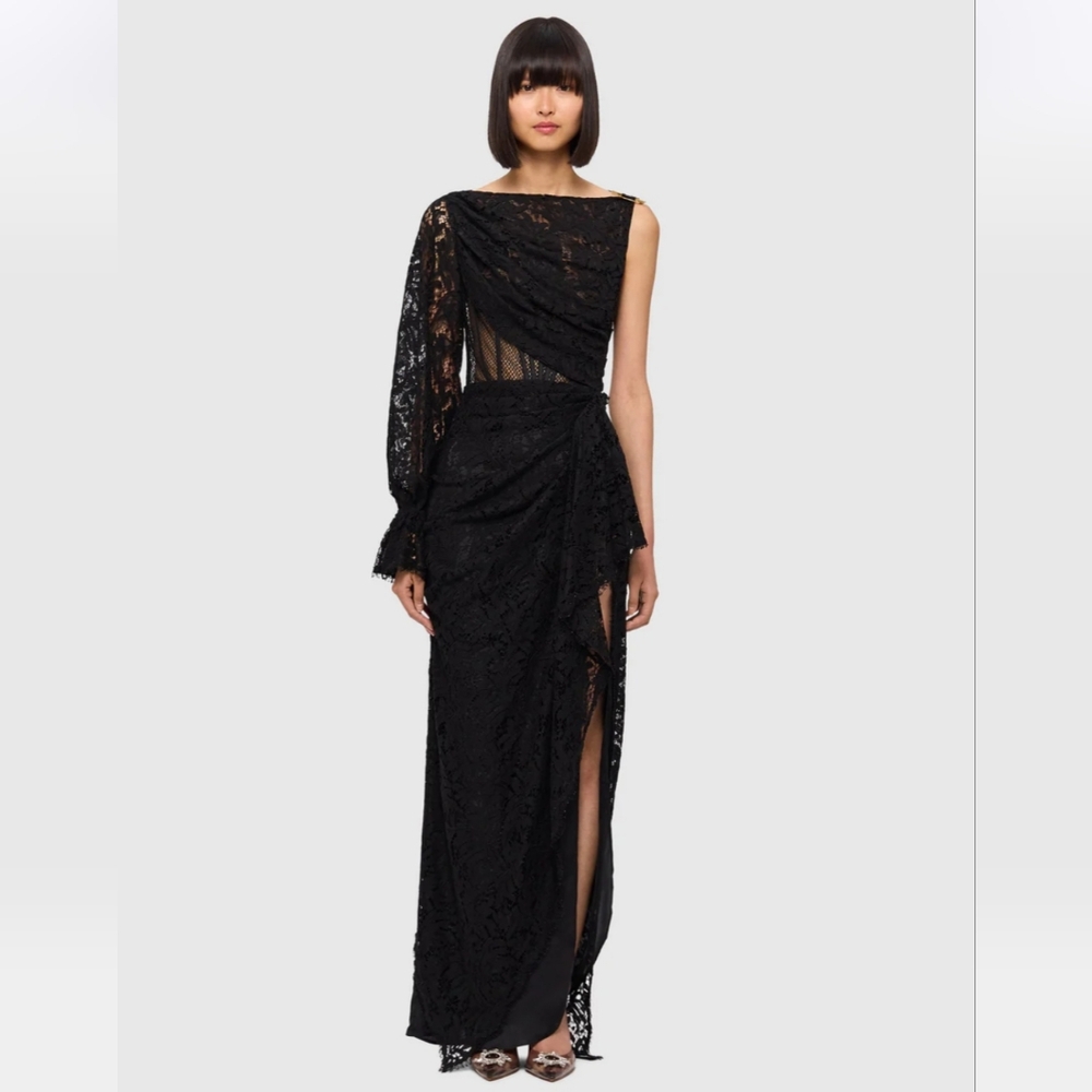 NWT Leo Lin Nina Lace Once Shoulder Draped Dress Size 6